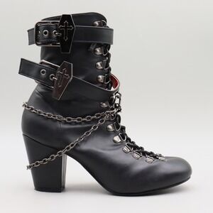 Demonia Vivika 128 Women's 6 Black Goth Coffin Buckle Chain Vegan Leather Boots